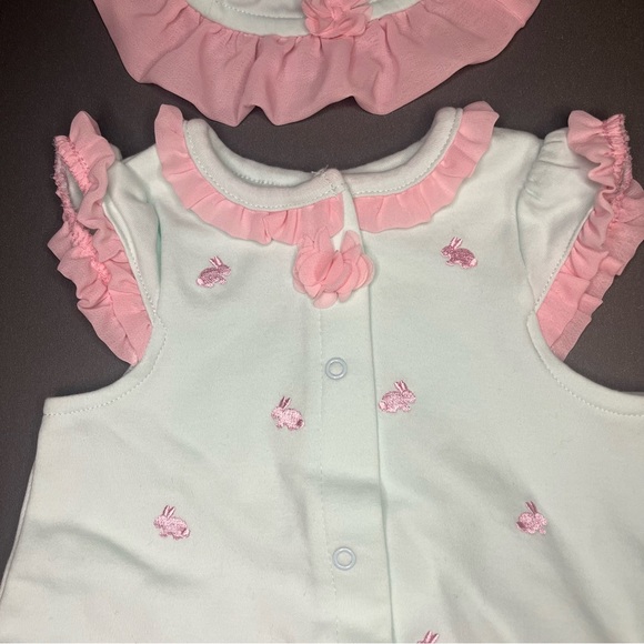 Little Me 6 Months Baby Girls Bunny Romper Hat Matching Set Easter Outfit Ruffle - Picture 11 of 13